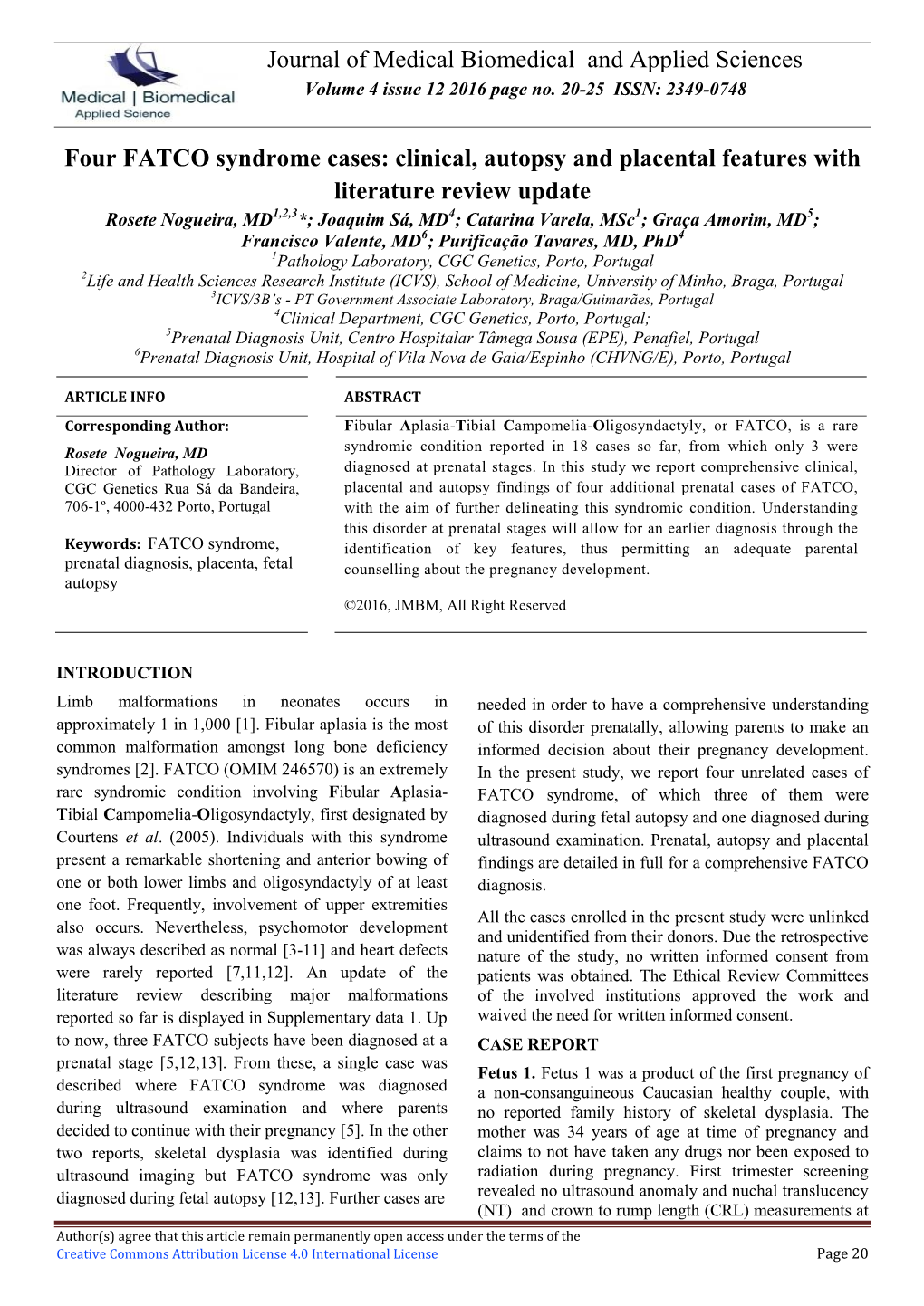 Four FATCO Syndrome Cases: Clinical, Autopsy and Placental