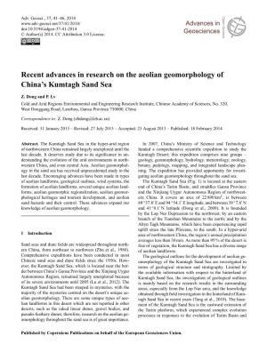 Recent Advances in Research on the Aeolian Geomorphology of China's