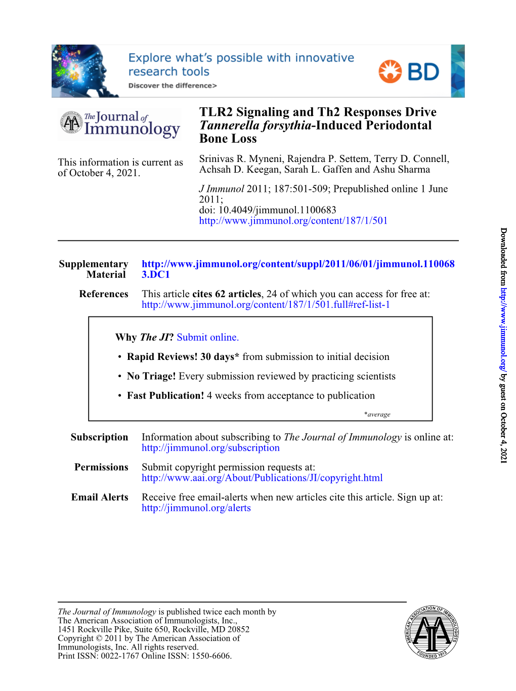 Bone Loss -Induced Periodontal Tannerella Forsythia TLR2