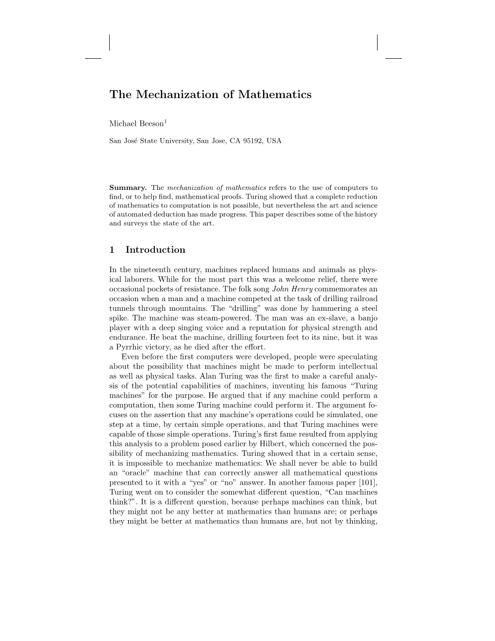 Mechanization of Mathematics