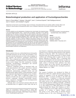 Biotechnological Production and Application of Fructooligosaccharides