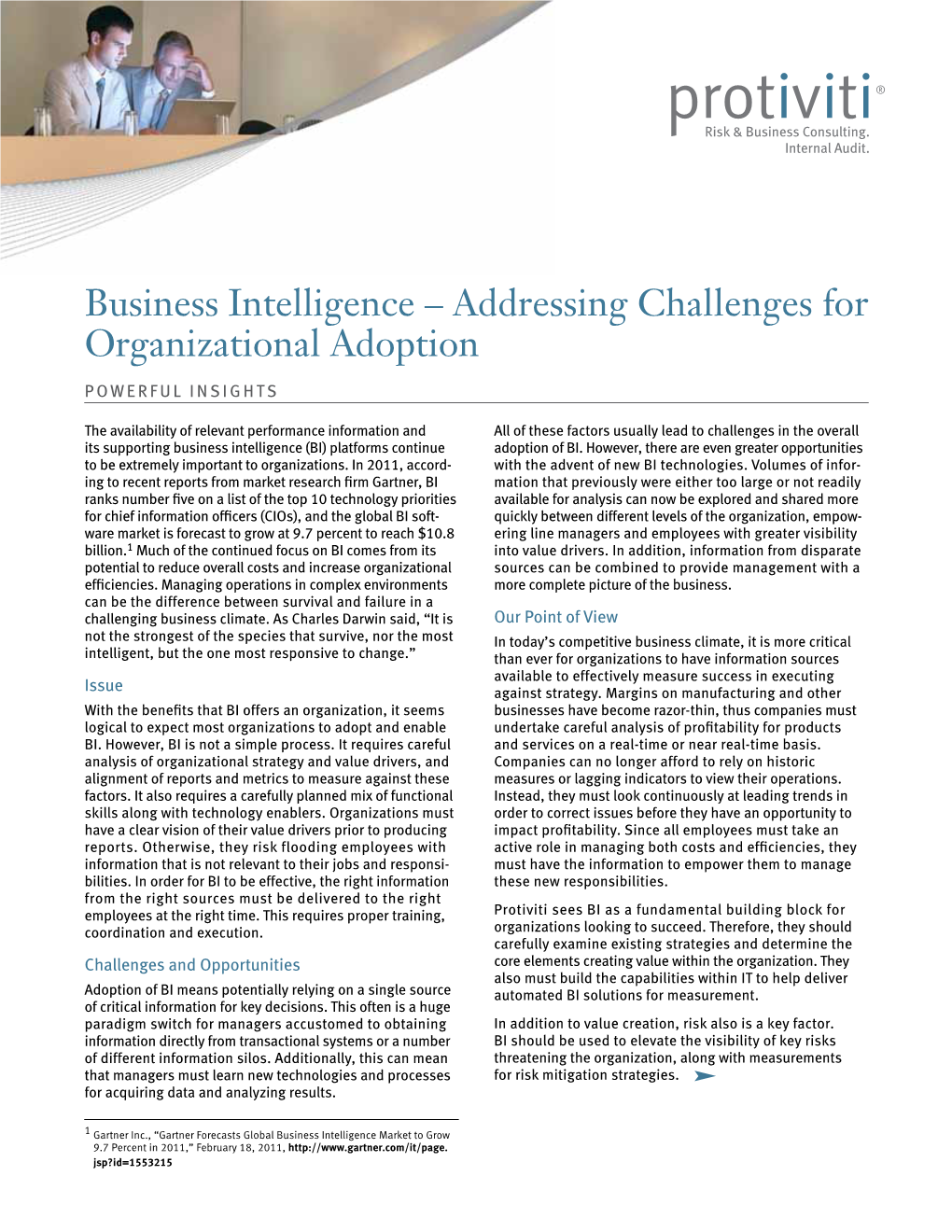 Business Intelligence – Addressing Challenges for Organizational Adoption