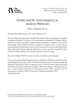 Gender and the Social Imaginary in Medieval Welsh Law