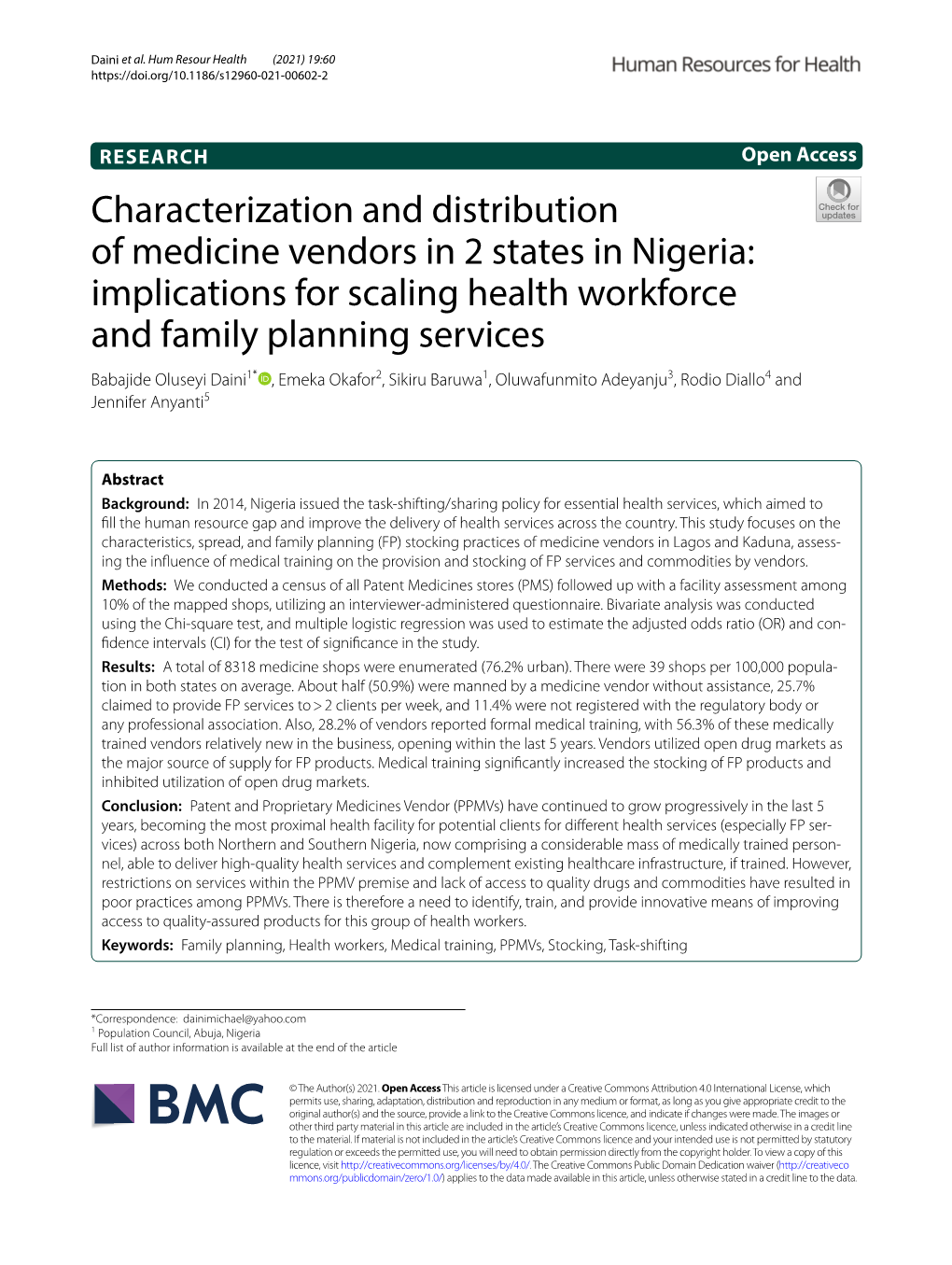 Characterization and Distribution of Medicine Vendors in 2 States in Nigeria