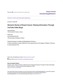 Women's Stories of Breast Cancer: Sharing Information Through Youtube Video Blogs