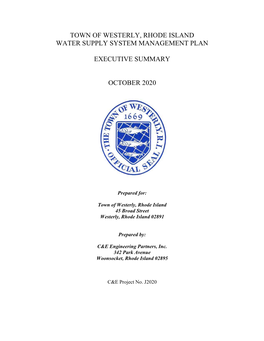 Town of Westerly, Rhode Island Water Supply System Management Plan Executive Summary October 2020