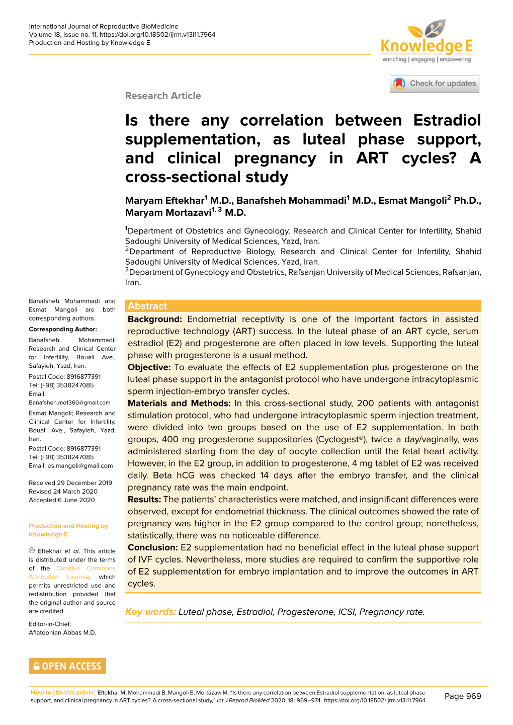 Is There Any Correlation Between Estradiol Supplementation, As Luteal Phase Support, and Clinical Pregnancy in ART Cycles?