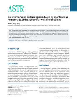 Grey Turner's and Cullen's Signs Induced by Spontaneous Hemorrhage of the Abdominal Wall After Coughing