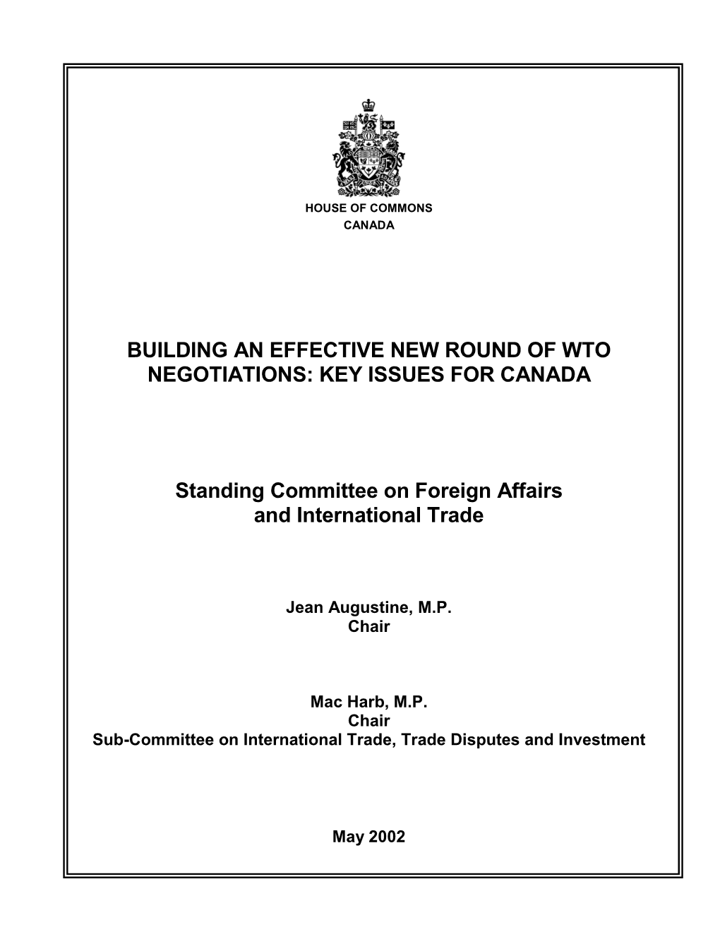 Building an Effective New Round of Wto Negotiations: Key Issues for Canada