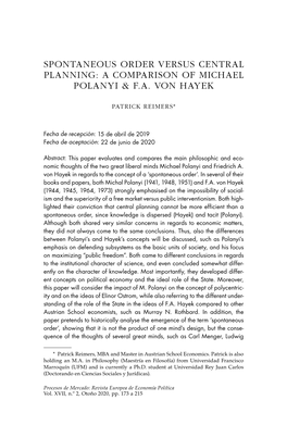 A Comparison of Michael Polanyi & Fa Von Hayek