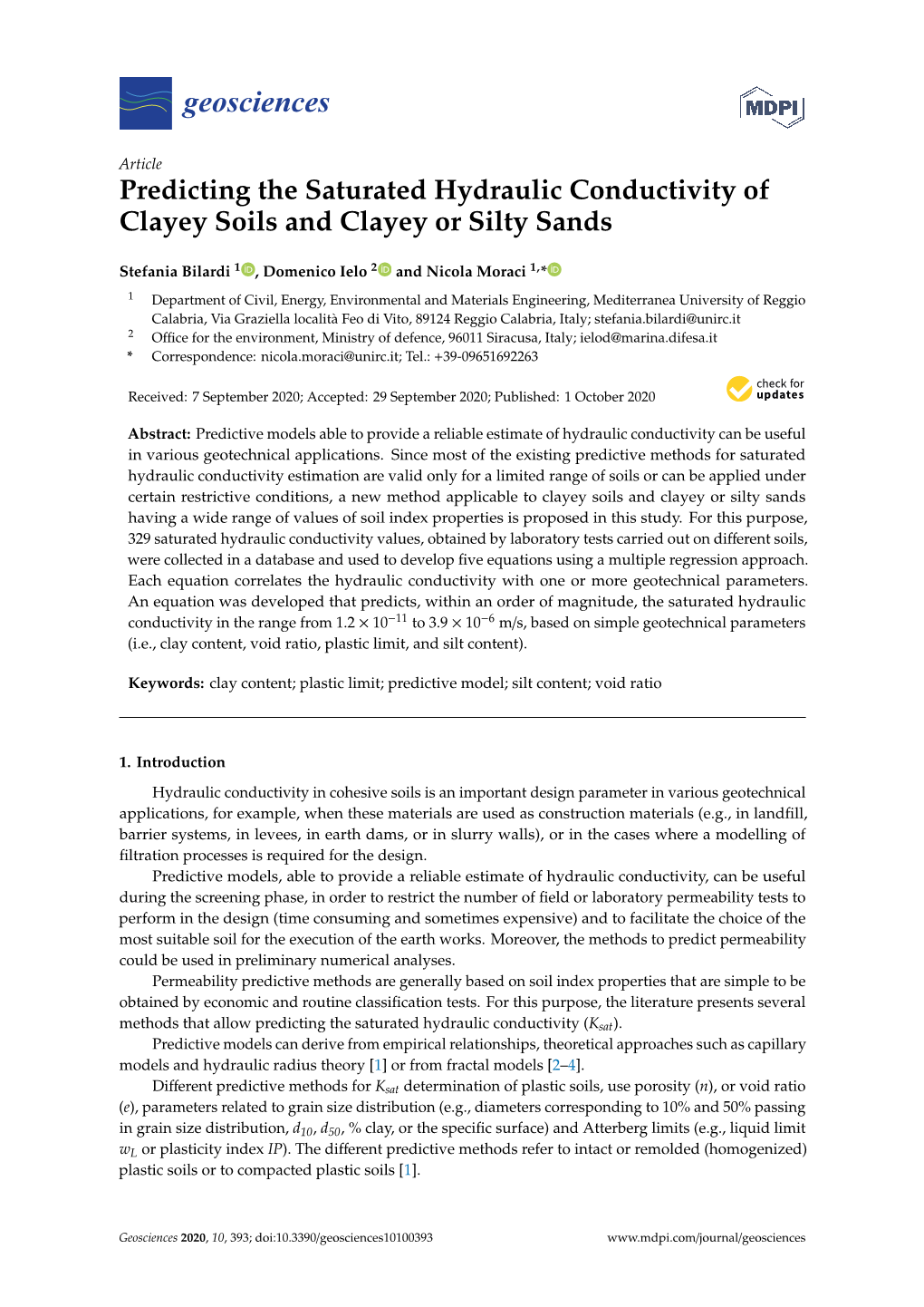 Predicting the Saturated Hydraulic Conductivity of Clayey Soils and Clayey Or Silty Sands