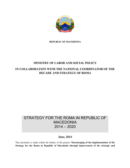Strategy for the Roma in Republic of Macedonia 2014 – 2020
