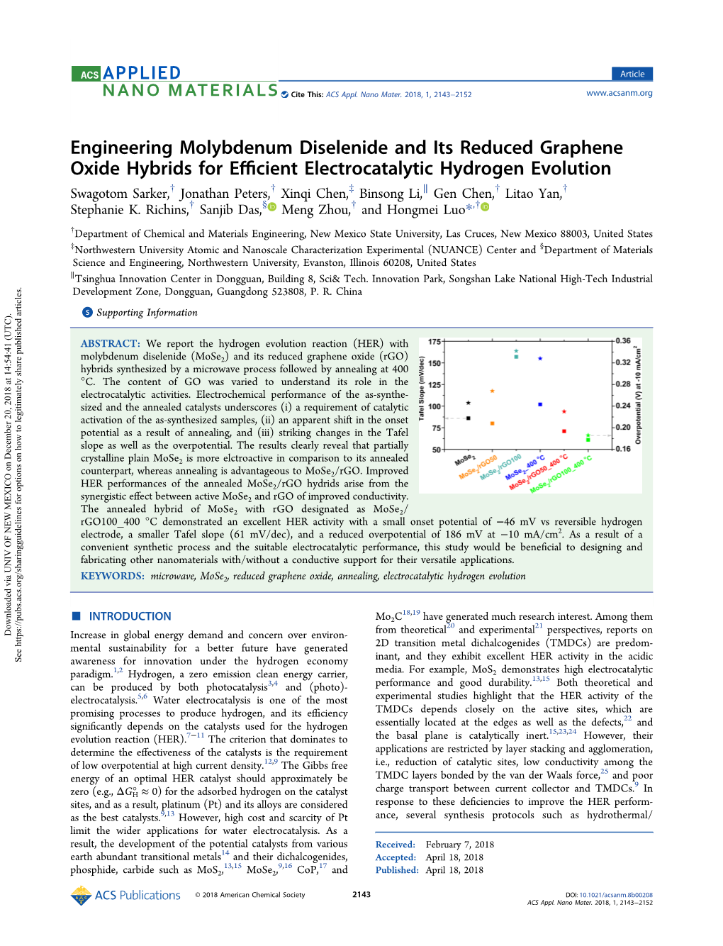 Engineering Molybdenum Diselenide and Its Reduced Graphene Oxide Hybrids for Efficient Electrocatalytic Hydrogen Evolution