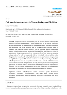 Calcium Orthophosphates in Nature, Biology and Medicine