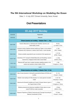 Oral Presentations 03 July 2017 Monday