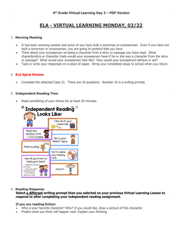 Ela - Virtual Learning Monday, 02/22