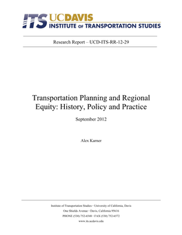 Transportation Planning and Regional Equity: History, Policy and Practice
