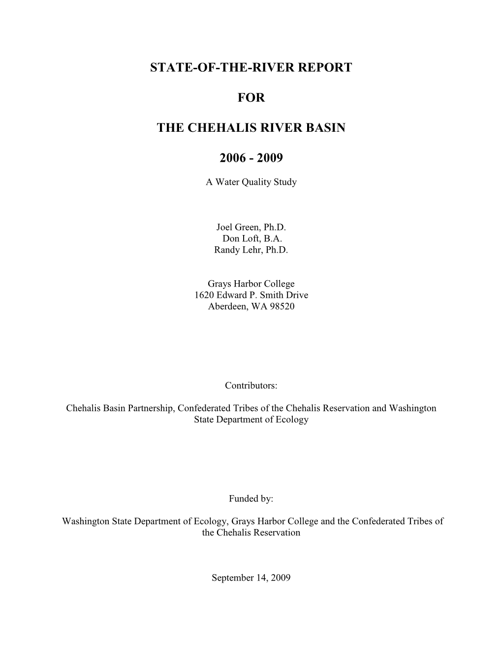 State-Of-The-River Report for the Chehalis River Basin 2006