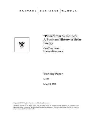 “Power from Sunshine”: a Business History of Solar Energy