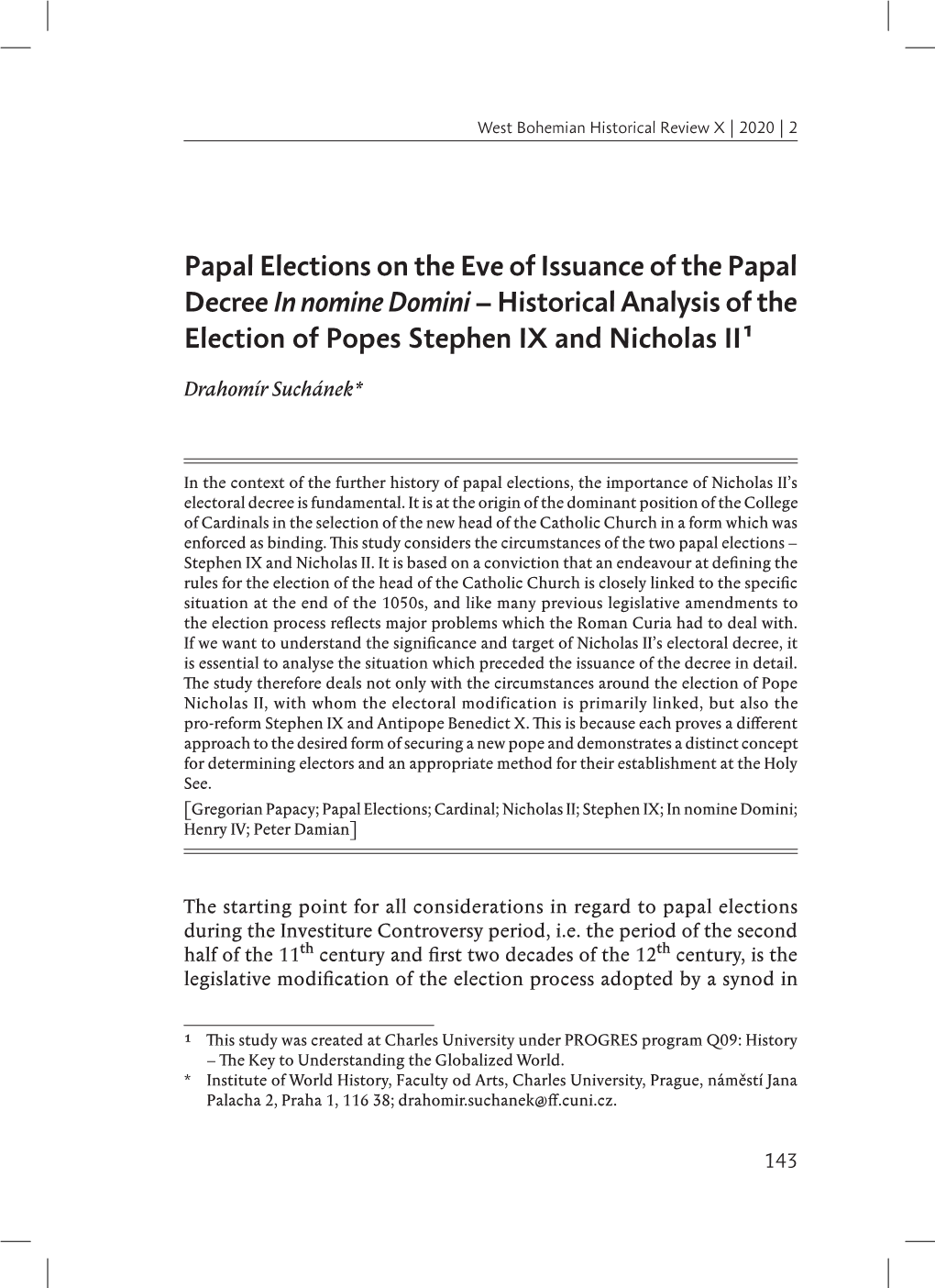 Historical Analysis of the Election of Popes Stephen IX and Nicholas II1