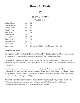 Hoars in My Family by James C. Retson
