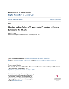 Marxism and the Failure of Environmental Protection in Eastern Europe and the U.S.S.R