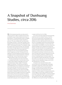 A Snapshot of Dunhuang Studies, Circa 2016