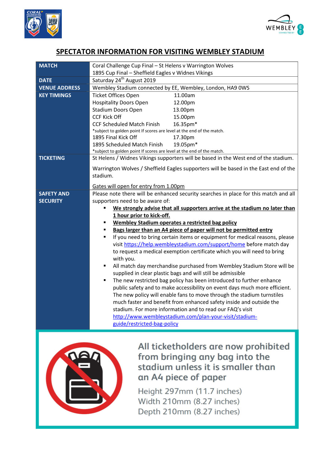 Spectator Information for Visiting Wembley Stadium