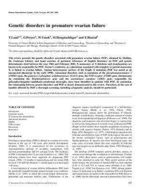 Genetic Disorders in Premature Ovarian Failure
