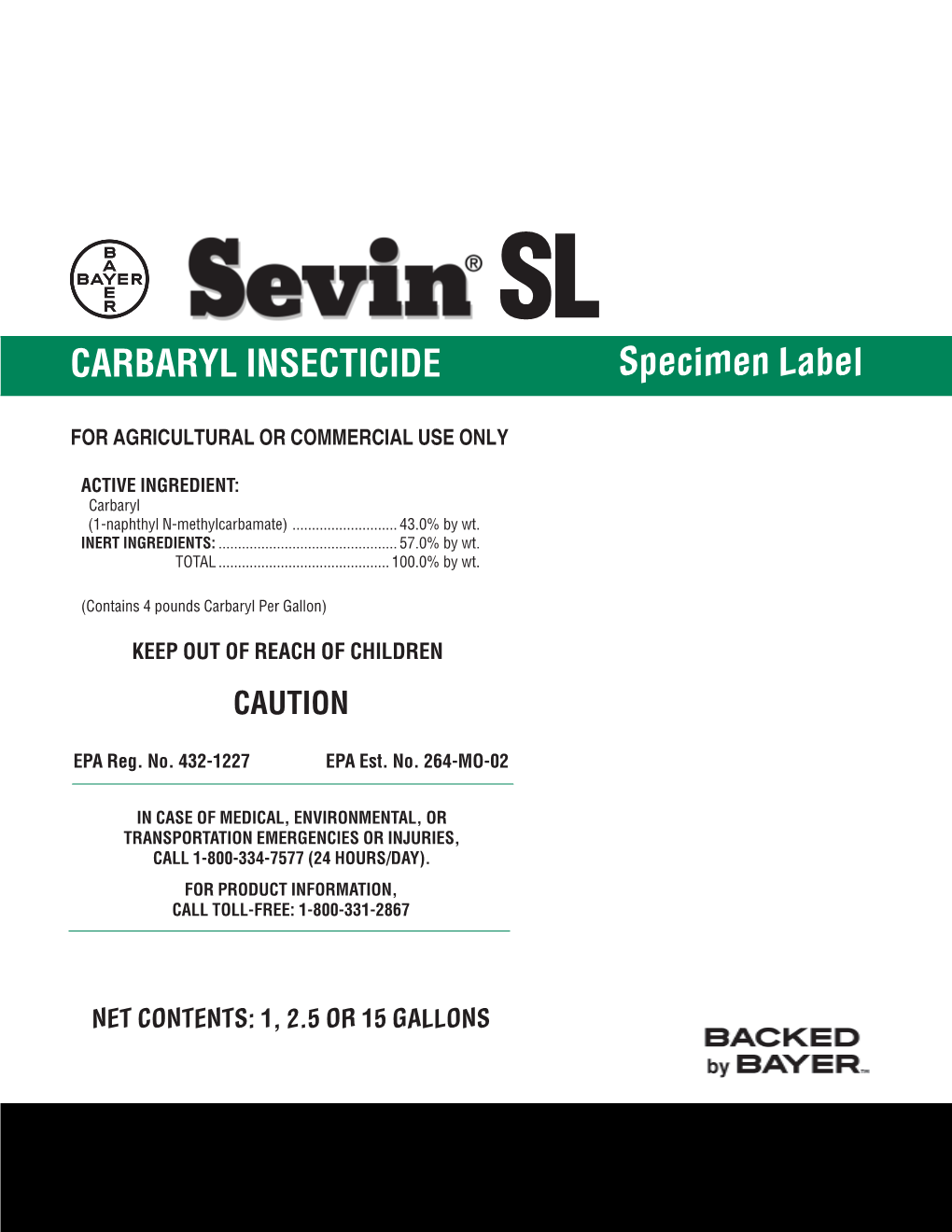 CARBARYL INSECTICIDE Specimen Label