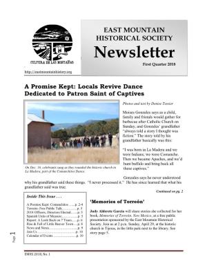 2018 EMHS Newsletter, Issue 1