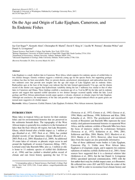 On the Age and Origin of Lake Ejagham, Cameroon, and Its Endemic Fishes