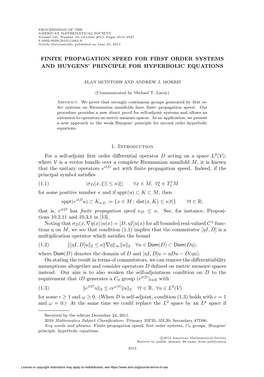 Finite Propagation Speed for First Order Systems and Huygens' Principle For