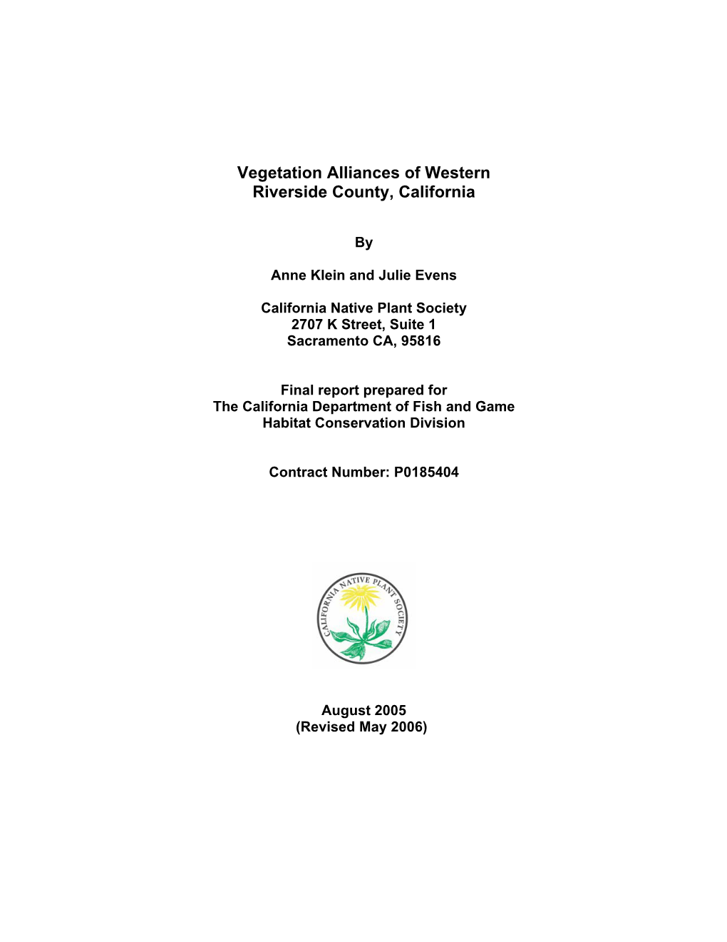 Vegetation Alliances of Western Riverside County, California