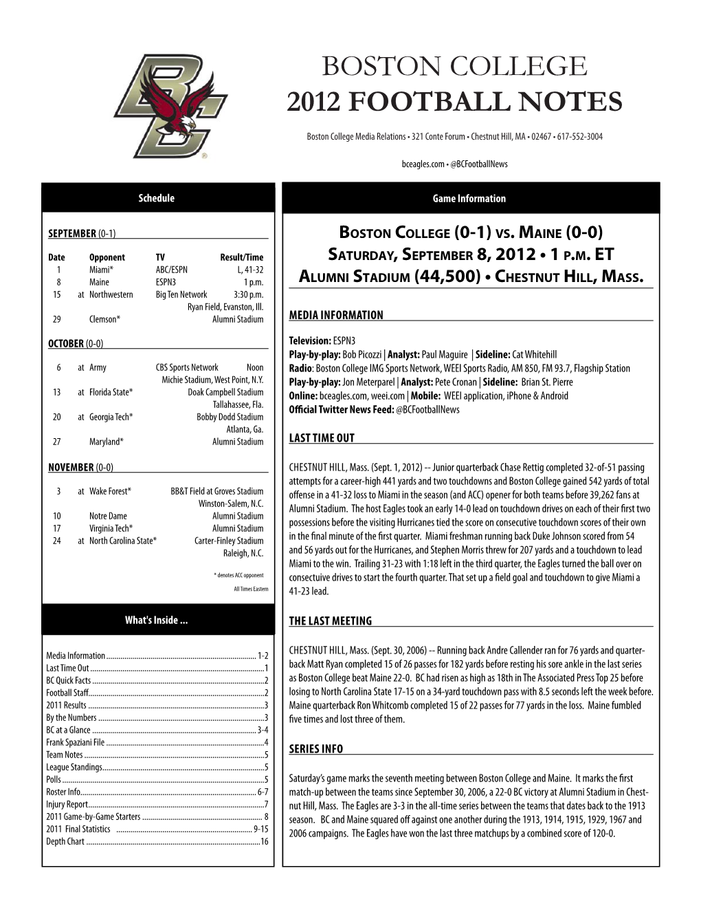 Boston College 2012 Football Notes