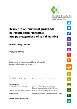Resilience of Communal Grasslands in the Ethiopian Highlands: Integrating Gender and Social Learning