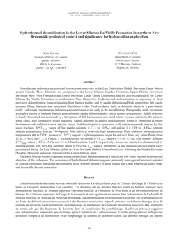 Hydrothermal Dolomitization in the Lower Silurian La Vieille Formation in Northern New Brunswick: Geological Context and Significance for Hydrocarbon Exploration