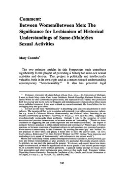 The Significance for Lesbianism of Historical Understandings of Same-(Male)Sex Sexual Activities