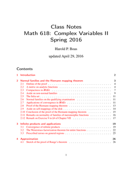 Notes Math 618: Complex Variables II Spring 2016