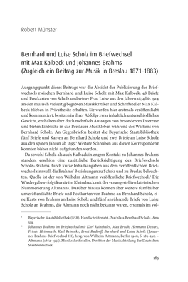 Bernhard Und Luise Scholz Im Briefwechsel Mit Max Kalbeck Und Johannes Brahms (Zugleich Ein Beitrag Zur Musik in Breslau 1871–1883)