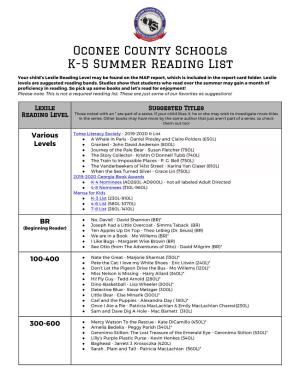 Oconee County Schools K-5 Summer Reading List