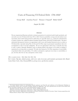 Costs of Financing US Federal Debt: 1791-1933∗