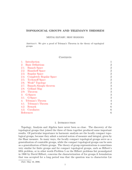 Topological Groups and Teleman's Theorem