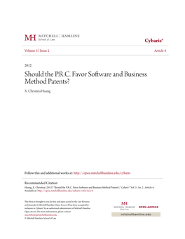Should the P.R.C. Favor Software and Business Method Patents? X