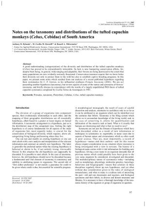 Notes on the Taxonomy and Distributions of the Tufted Capuchin Monkeys (Cebus, Cebidae) of South America