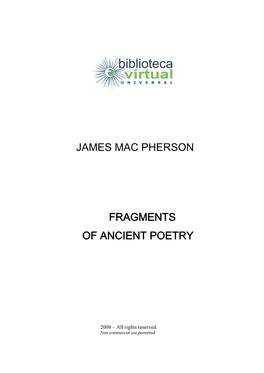 James Mac Pherson Fragments of Ancient Poetry