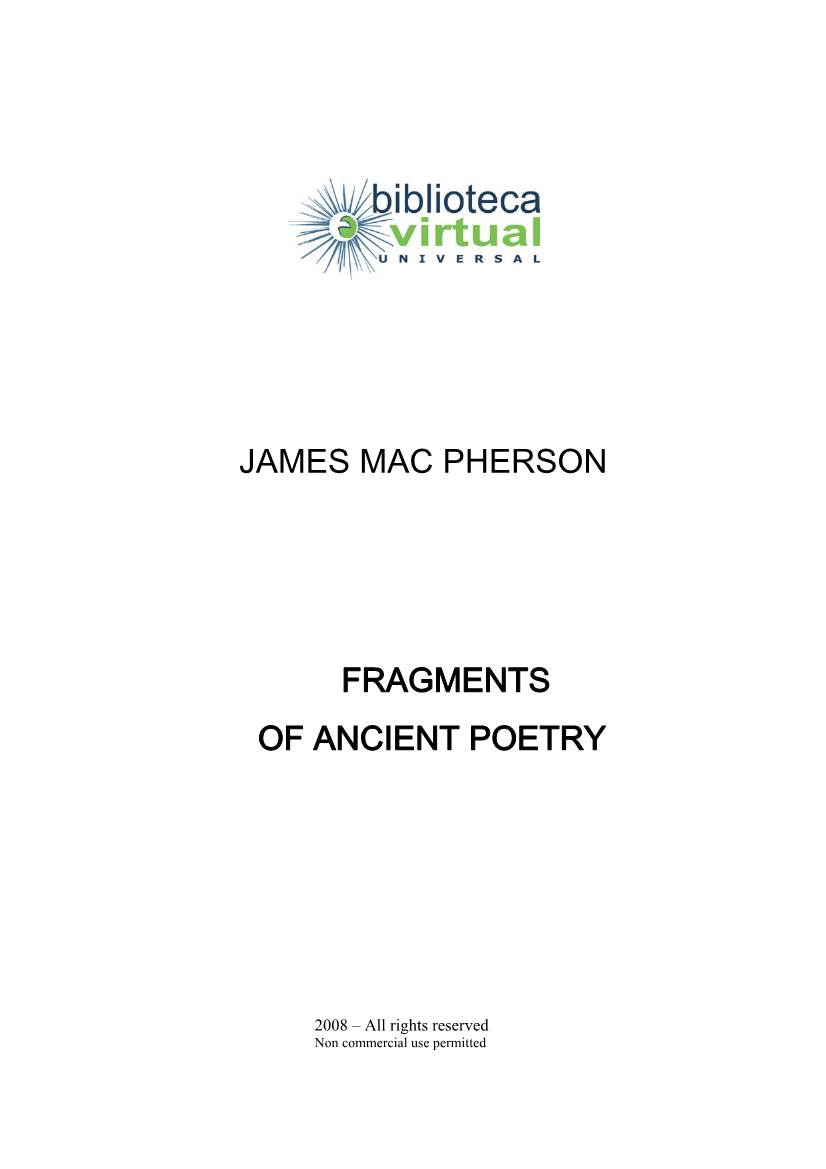James Mac Pherson Fragments of Ancient Poetry