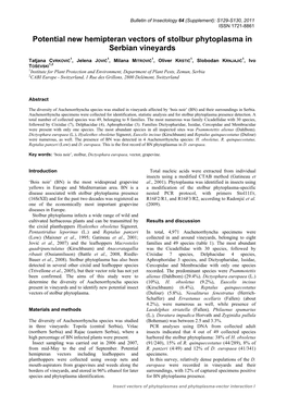 Potential New Hemipteran Vectors of Stolbur Phytoplasma in Serbian Vineyards