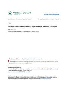 Relative Risk Assessment for Cape Hatteras National Seashore