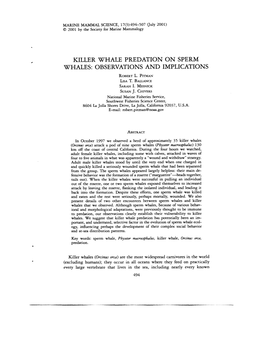 Killer Whale Predation on Sperm Whales: Observations and Implications Robertl